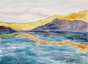 Golden Coast watercolor painting by artist Darko Topalski