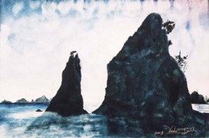 Sleepless Cliffs watercolor painting by artist Darko Topalski
