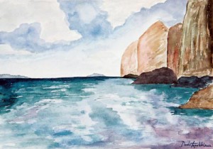 The Coconut Island watercolor painting by artist Darko Topalski