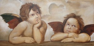 Raphael Angels by Topalski - Oil on canvas 100x50cm