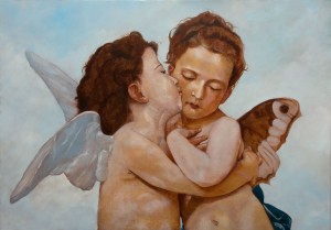 The first Kiss or L'Amour et Psyché, enfants by Topalski (originally painted by W.A. Bouguereau)
