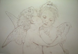drawing-The first Kiss or L'Amour et Psyché, enfants by Topalski