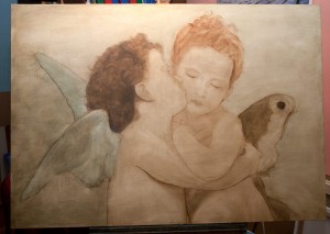 First oil layer-The first Kiss or L'Amour et Psyché, enfants by Topalski