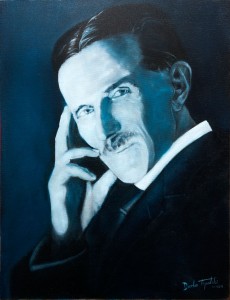 Nikola Tesla - Blue Portrait - Oil Painting by Topalski
