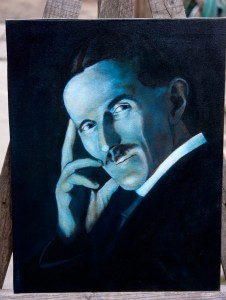 Nikola Tesla- Blue Portrait Oil Painting in Progress - First Blue Layer