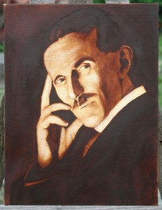 Nikola Tesla - Portrait Painting by Topalski - painting in progress phase 2