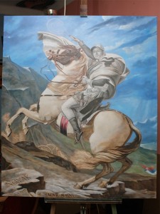 Novak on Alps-coloring background layer-oil fine art by-topalski