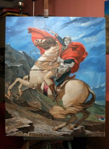 Bonaparte - Novak Djokovic franchissant le Grand-Saint-Bernard - peinture à l'huile par le peintre Serbe Topalski