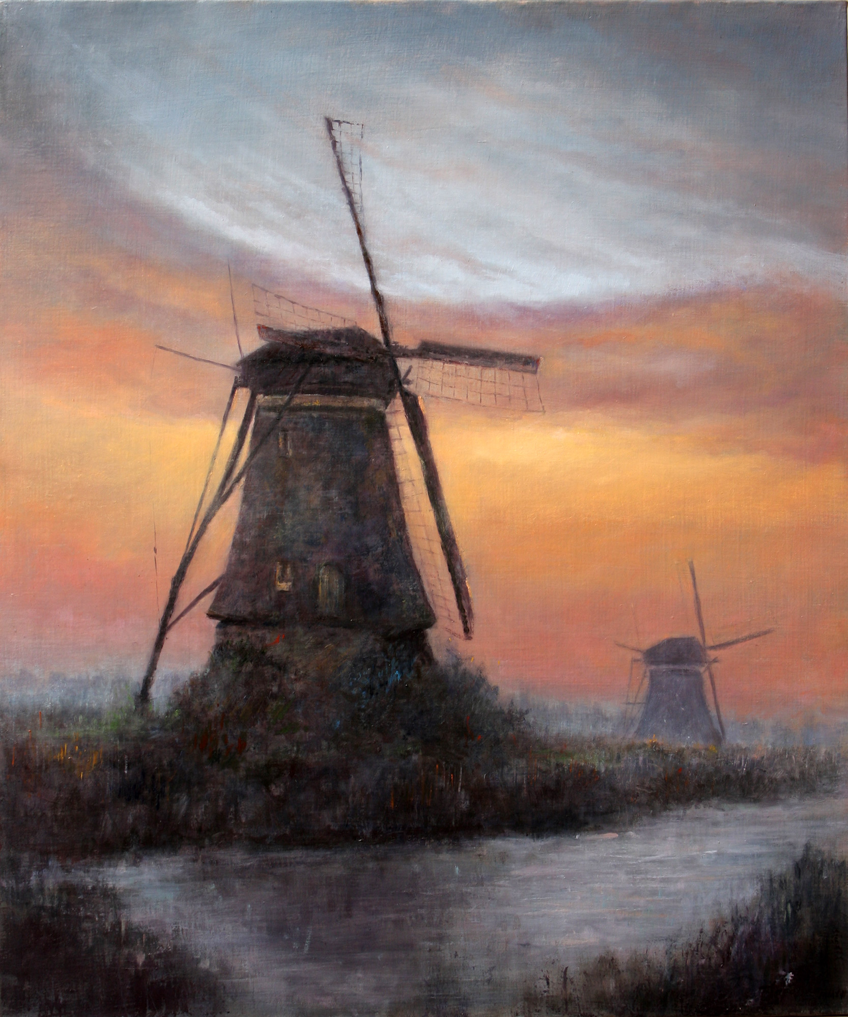 Windmills in Sunset - Oil Painting - Fine Arts Gallery - Original fine ...