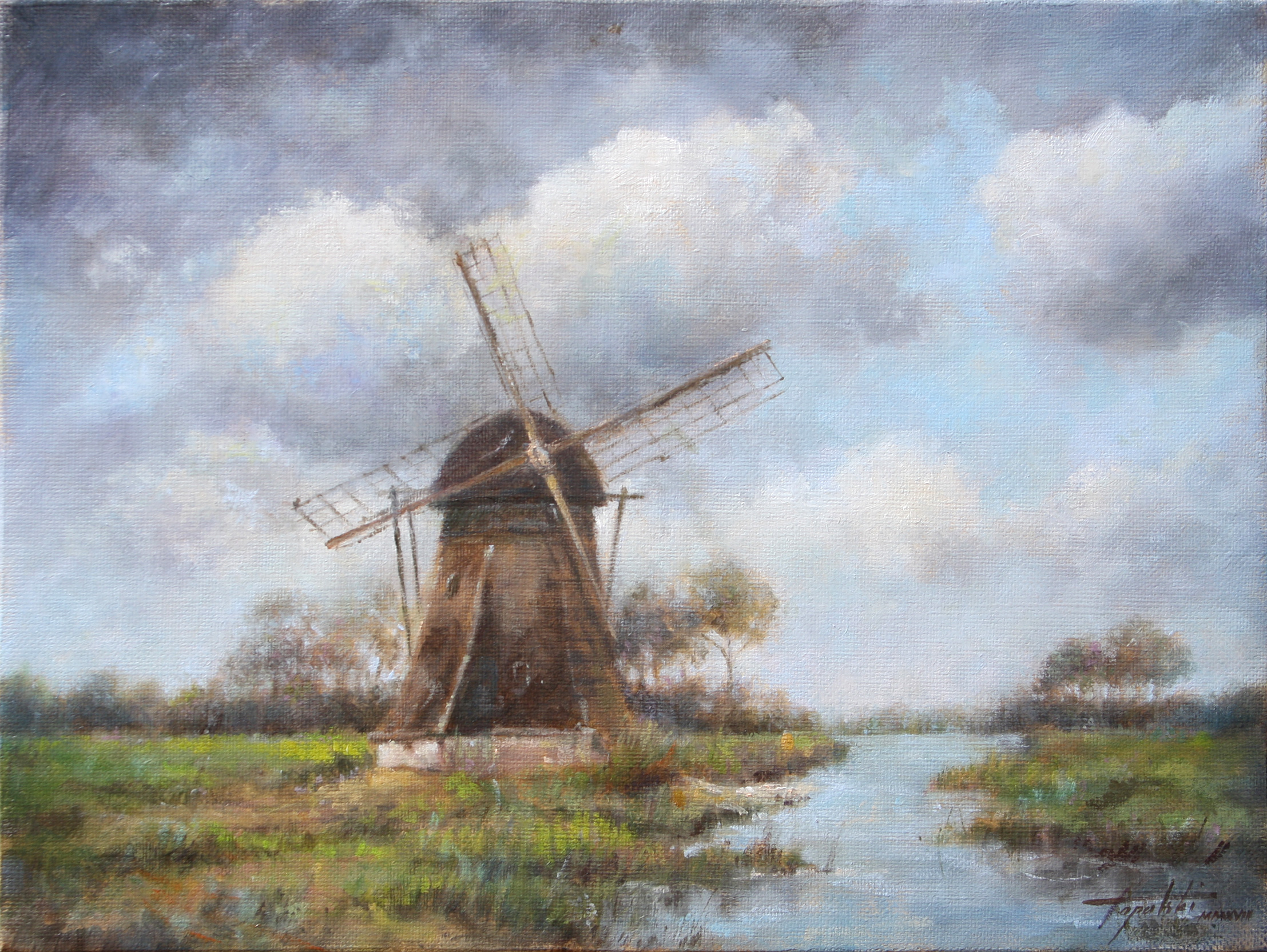 Oil Painting of a Windmill