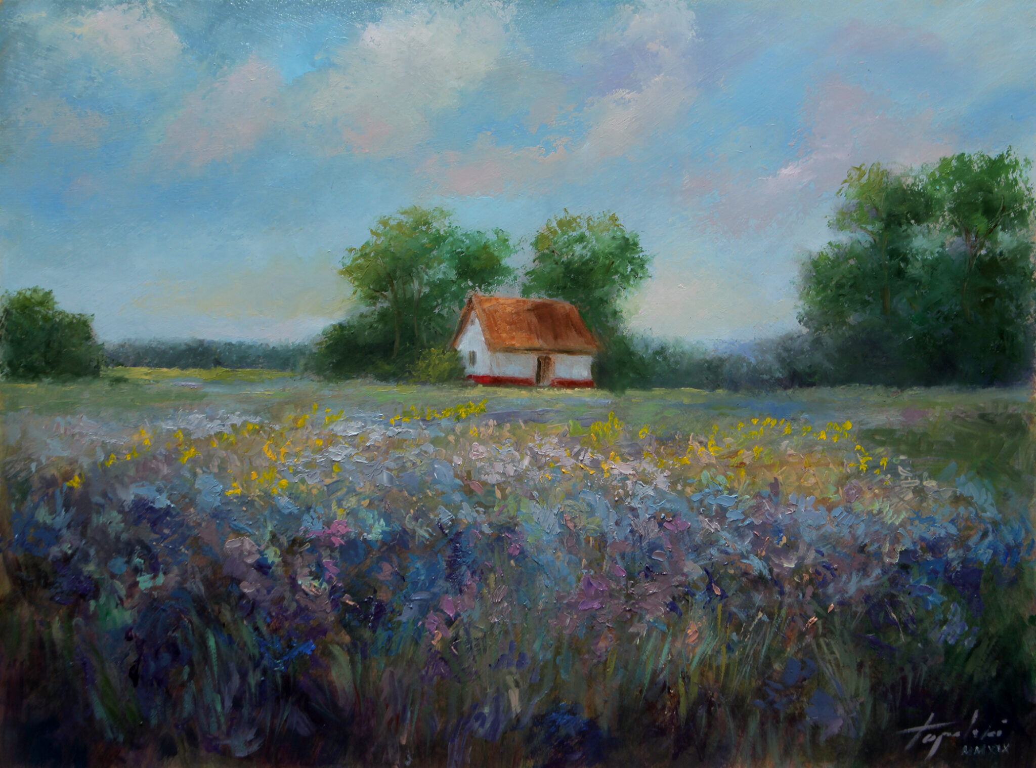 Country House In The Plain Landscape Oil Painting Fine Arts Gallery Original Fine Art Oil