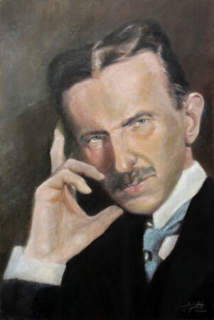 Nikola Tesla - Original Portrait Oil Painting on Canvas - by artist Darko Topalski